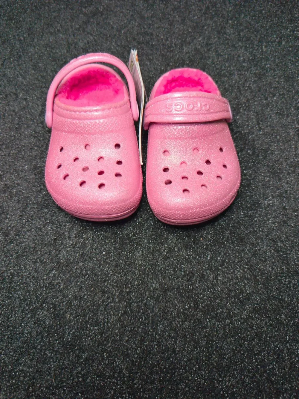 Crocs Classic Lined Glitter Clog Pink Tweed Toddler C5 Fuzzy Shoes NWT
